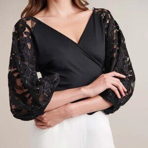 Anne Fontaine (Item- 64) Black Balloon Sleeve Faux Wrap Rochelle Blouse 44 US/12